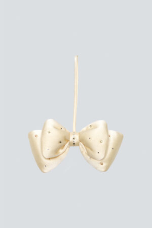 Close-up of a Yellow Calla Silk Scented Sachet bow detailing with tiny diamonds.