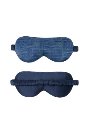 Front and back views of Cube Men's Eye Mask, featuring adjustable strap and soft silk satin for ultimate comfort.