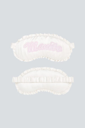 MANITO Fairy Silk Eye Mask in white, flat lay front and back showing refined silk finish.