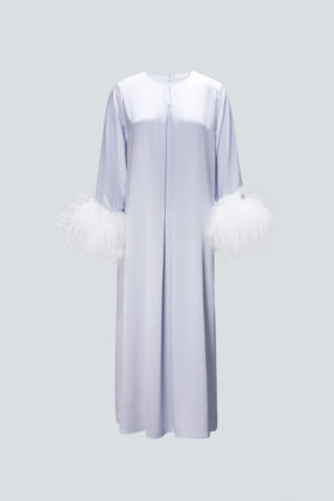 Full-length front view of Fiesta Long Sleeve Silk Nightdress in orchid petal.