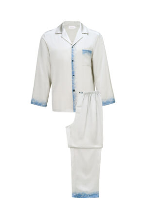 Inkmark Men's Pajama Set crafted from soft silk, showcasing serene ink-wash trims that evoke comfortable moments.