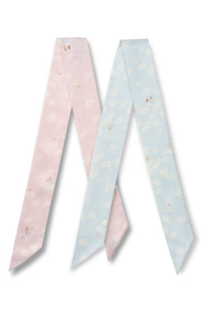 Alice Daisy Silk Twilly in pink and blue, light and flowy ribbons designed for versatile styling from hair to handbag.