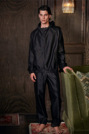 Monogram Cotton Silk Pants front view with side pockets and twill texture.