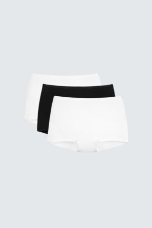 New Soft Women's Modal Silk Boyshorts in black and white, breathable mid-rise fit.