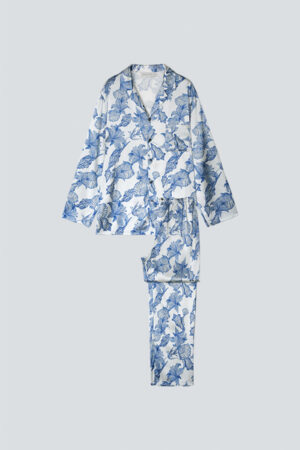 Full display of MANITO Ocean Blue Men's Pajama Set, including a shirt and pants.