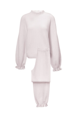 Purity Women's Drawstring Set in lavender purple, flat lay showing its airy texture and refined design.